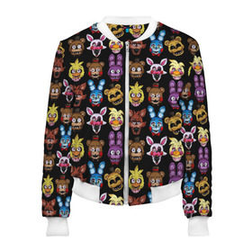 Женский бомбер 3D с принтом Five Nights at Freddy в городе Новоалтайск, 100% полиэстер | застегивается на молнию, по бокам два кармана без застежек, мягкие манжеты, по низу бомбера и на воротнике — эластичная резинка | 4 | animation | bonnie | chica | fnaf | foxy | freddy | funny | horror | pizza | scary | sfm | бонни | майк | ночей | пять | ужас | фокси | фредди | чика | шмидт