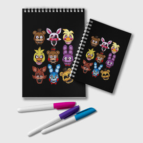 Блокнот с принтом Five Nights at Freddy в городе Новоалтайск, 100% бумага | 48 листов, плотность листов — 60 г/м2, плотность картонной обложки — 250 г/м2. Листы скреплены удобной пружинной спиралью. Цвет линий — светло-серый
 | 4 | animation | bonnie | chica | fnaf | foxy | freddy | funny | horror | pizza | scary | sfm | бонни | майк | ночей | пять | ужас | фокси | фредди | чика | шмидт