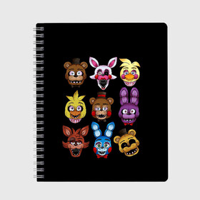 Тетрадь с принтом Five Nights at Freddy в городе Новоалтайск, 100% бумага | 48 листов, плотность листов — 60 г/м2, плотность картонной обложки — 250 г/м2. Листы скреплены сбоку удобной пружинной спиралью. Уголки страниц и обложки скругленные. Цвет линий — светло-серый
 | 4 | animation | bonnie | chica | fnaf | foxy | freddy | funny | horror | pizza | scary | sfm | бонни | майк | ночей | пять | ужас | фокси | фредди | чика | шмидт