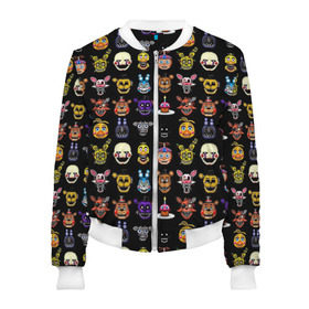 Женский бомбер 3D с принтом Five Nights at Freddy в городе Новоалтайск, 100% полиэстер | застегивается на молнию, по бокам два кармана без застежек, мягкие манжеты, по низу бомбера и на воротнике — эластичная резинка | 4 | animation | bonnie | chica | fnaf | foxy | freddy | funny | horror | pizza | scary | sfm | бонни | майк | ночей | пять | ужас | фокси | фредди | чика | шмидт