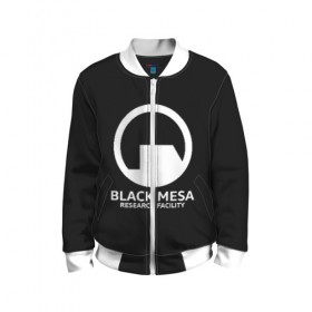 Детский бомбер 3D с принтом BLACK MESA в городе Новоалтайск, 100% полиэстер | застегивается на молнию, по бокам два кармана без застежек, мягкие манжеты, по низу бомбера и на воротнике — эластичная резинка | Тематика изображения на принте: aperture laboratorie | black mesa | gordon freeman | half life | half life 3 | valve | блэк меса | вэлв | гордон фриман | халф лайф