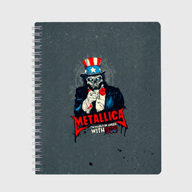 Тетрадь с принтом Metallica в городе Новоалтайск, 100% бумага | 48 листов, плотность листов — 60 г/м2, плотность картонной обложки — 250 г/м2. Листы скреплены сбоку удобной пружинной спиралью. Уголки страниц и обложки скругленные. Цвет линий — светло-серый
 | metalica | metallica | группа | джеймс хэтфилд | кирк хэмметт | ларс ульрих | метал | металика | металлика | миталика | музыка | роберт трухильо | рок | трэш | трэшметал | хард | хеви