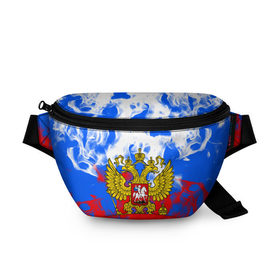Поясная сумка 3D с принтом RUSSIA Flame Collection в городе Новоалтайск, 100% полиэстер | плотная ткань, ремень с регулируемой длиной, внутри несколько карманов для мелочей, основное отделение и карман с обратной стороны сумки застегиваются на молнию | fire | flame | russia | sport | tricolor | герб | огонь | патриот | патриотизм | пламя | россия | спорт | триколор | флаг россии