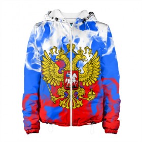 Женская куртка 3D с принтом RUSSIA Flame Collection в городе Новоалтайск, ткань верха — 100% полиэстер, подклад — флис | прямой крой, подол и капюшон оформлены резинкой с фиксаторами, два кармана без застежек по бокам, один большой потайной карман на груди. Карман на груди застегивается на липучку | fire | flame | russia | sport | tricolor | герб | огонь | патриот | патриотизм | пламя | россия | спорт | триколор | флаг россии