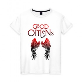 Женская футболка хлопок с принтом GOOD OMENS в городе Новоалтайск, 100% хлопок | прямой крой, круглый вырез горловины, длина до линии бедер, слегка спущенное плечо | evil | good | good omens | азирафель. | ангел кроули | благие намерения сериал | гуд оменс | демон | дэвид теннант | майкл шин