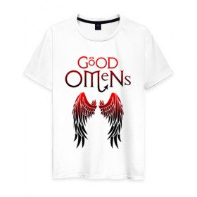 Мужская футболка хлопок с принтом GOOD OMENS в городе Новоалтайск, 100% хлопок | прямой крой, круглый вырез горловины, длина до линии бедер, слегка спущенное плечо. | evil | good | good omens | азирафель. | ангел кроули | благие намерения сериал | гуд оменс | демон | дэвид теннант | майкл шин
