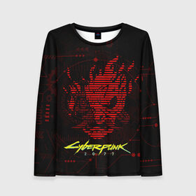 Женский лонгслив 3D с принтом CYBERPUNK 2077 - Самурай в городе Новоалтайск, 100% полиэстер | длинные рукава, круглый вырез горловины, полуприлегающий силуэт | 2077 | cyber | cyberpunk | demon | glitch | keanu | logo | punk | reeves | samurai | symbol | team | trauma | глитч | демон | киану | кибер | киберпанк | клан | лого | логотип | огонь | панк | ривз | самурай | символ