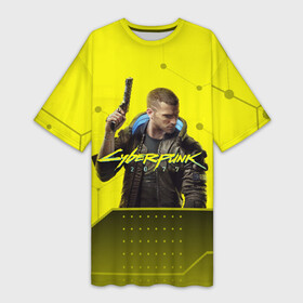 Платье-футболка 3D с принтом CYBERPUNK 2077 в городе Новоалтайск,  |  | 2077 | cyber | cyberpunk | demon | glitch | keanu | logo | punk | reeves | samurai | symbol | team | trauma | глитч | демон | киану | кибер | киберпанк | клан | лого | логотип | огонь | панк | ривз | самурай | символ