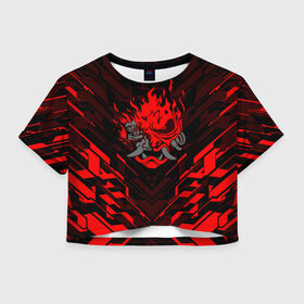 Женская футболка Cropp-top с принтом CYBERPUNK 2077 (КИАНУ РИВЗ) в городе Новоалтайск, 100% полиэстер | круглая горловина, длина футболки до линии талии, рукава с отворотами | Тематика изображения на принте: cd project red | cyberpunk 2077 | keanu reeves | samurai | киану ривз | киберпанк 2077 | самураи