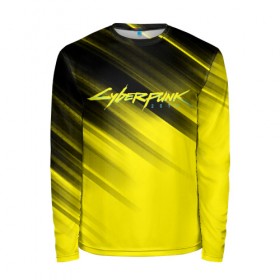 Мужской лонгслив 3D с принтом Cyberpunk 2077 (Yellow). в городе Новоалтайск, 100% полиэстер | длинные рукава, круглый вырез горловины, полуприлегающий силуэт | Тематика изображения на принте: 3d | cyberpunk 2077 | red | абстракция | геометрия | игра | киберпанк 2077 | красный | лого | логотип | надпись | стиль | текстура