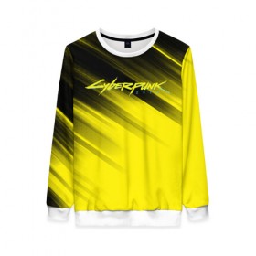 Женский свитшот 3D с принтом Cyberpunk 2077 (Yellow). в городе Новоалтайск, 100% полиэстер с мягким внутренним слоем | круглый вырез горловины, мягкая резинка на манжетах и поясе, свободная посадка по фигуре | Тематика изображения на принте: 3d | cyberpunk 2077 | red | абстракция | геометрия | игра | киберпанк 2077 | красный | лого | логотип | надпись | стиль | текстура