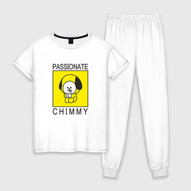 Женская пижама хлопок с принтом PASSIONATE CHIMMY [BTS] в городе Новоалтайск, 100% хлопок | брюки и футболка прямого кроя, без карманов, на брюках мягкая резинка на поясе и по низу штанин | bangtan | bighit | boy | chimmy | fake love | j hope | jimin | jin | jungkook | korea | kpop | live | luv | mic drop | rm | suga | v | with | бтс | кей | поп