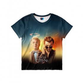 Детская футболка 3D с принтом Good Omens в городе Новоалтайск, 100% гипоаллергенный полиэфир | прямой крой, круглый вырез горловины, длина до линии бедер, чуть спущенное плечо, ткань немного тянется | good | omens | sheen | tennant | азирафель | ангел | благие знамения | демон | кроули | падший | теннант | шин