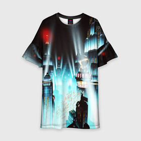 Детское платье 3D с принтом BIOSHOCK в городе Новоалтайск, 100% полиэстер | прямой силуэт, чуть расширенный к низу. Круглая горловина, на рукавах — воланы | bioshock | bioshock infinite | биошок | букер | элизабет