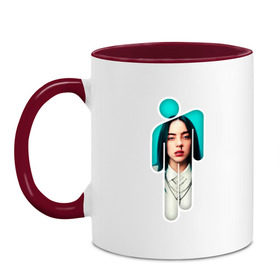 Кружка двухцветная с принтом Billie Eilish в городе Новоалтайск, керамика | объем — 330 мл, диаметр — 80 мм. Цветная ручка и кайма сверху, в некоторых цветах — вся внутренняя часть | ayelish | bad guy | bellyache | bilie eilish | bilie elish | billie | billie eilish | eilish | electronic | elish | music | билли айлиш | эйлиш | элиш