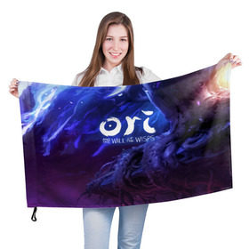 Флаг 3D с принтом Ori and the Will of the Wisps в городе Новоалтайск, 100% полиэстер | плотность ткани — 95 г/м2, размер — 67 х 109 см. Принт наносится с одной стороны | blind | forest | game | games | gumo | kuro | naru | nibel | ori | owl | will | wisps | воля | гумо | игра | игры | куро | лес | нару | нибель | огней | ори | платформер | слепой | совенок