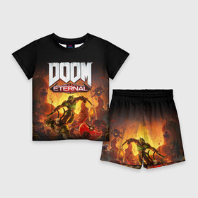 Детский костюм с шортами 3D с принтом DOOM Eternal в городе Новоалтайск,  |  | Тематика изображения на принте: 2019 | bethesda | demon | doom | eternal | ethernal | game | games | logo | monster | runes | демон | дум | дуум | етернал | игра | игры | какодемон | кровь | лого | логотип | монстр | монстры | руны | символ | этернал