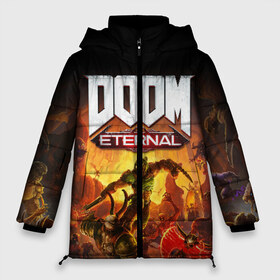 Женская зимняя куртка 3D с принтом DOOM Eternal в городе Новоалтайск, верх — 100% полиэстер; подкладка — 100% полиэстер; утеплитель — 100% полиэстер | длина ниже бедра, силуэт Оверсайз. Есть воротник-стойка, отстегивающийся капюшон и ветрозащитная планка. 

Боковые карманы с листочкой на кнопках и внутренний карман на молнии | 2019 | bethesda | demon | doom | eternal | ethernal | game | games | logo | monster | runes | демон | дум | дуум | етернал | игра | игры | какодемон | кровь | лого | логотип | монстр | монстры | руны | символ | этернал