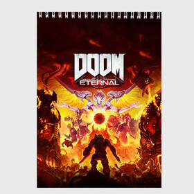 Скетчбук с принтом DOOM Eternal в городе Новоалтайск, 100% бумага
 | 48 листов, плотность листов — 100 г/м2, плотность картонной обложки — 250 г/м2. Листы скреплены сверху удобной пружинной спиралью | Тематика изображения на принте: 2019 | bethesda | demon | doom | eternal | ethernal | game | games | logo | monster | runes | демон | дум | дуум | етернал | игра | игры | какодемон | кровь | лого | логотип | монстр | монстры | руны | символ | этернал