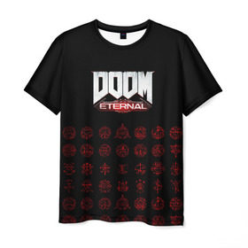 Мужская футболка 3D с принтом DOOM Eternal в городе Новоалтайск, 100% полиэфир | прямой крой, круглый вырез горловины, длина до линии бедер | Тематика изображения на принте: 2019 | bethesda | demon | doom | eternal | ethernal | game | games | logo | monster | runes | демон | дум | дуум | етернал | игра | игры | какодемон | кровь | лого | логотип | монстр | монстры | руны | символ | этернал
