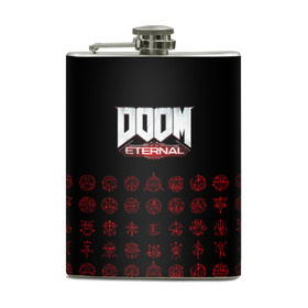 Фляга с принтом DOOM Eternal в городе Новоалтайск, металлический корпус | емкость 0,22 л, размер 125 х 94 мм. Виниловая наклейка запечатывается полностью | Тематика изображения на принте: 2019 | bethesda | demon | doom | eternal | ethernal | game | games | logo | monster | runes | демон | дум | дуум | етернал | игра | игры | какодемон | кровь | лого | логотип | монстр | монстры | руны | символ | этернал