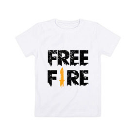 Детская футболка хлопок с принтом Free Fire logo в городе Новоалтайск, 100% хлопок | круглый вырез горловины, полуприлегающий силуэт, длина до линии бедер | Тематика изображения на принте: battlegrounds | fire | free | garena | гарена | фаер | фри