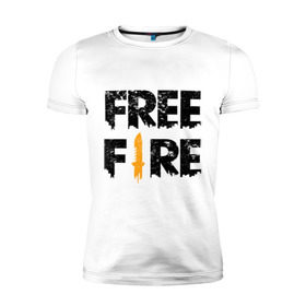 Мужская футболка премиум с принтом Free Fire logo в городе Новоалтайск, 92% хлопок, 8% лайкра | приталенный силуэт, круглый вырез ворота, длина до линии бедра, короткий рукав | battlegrounds | fire | free | garena | гарена | фаер | фри