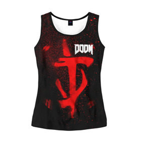 Женская майка 3D с принтом DOOM в городе Новоалтайск, 100% полиэстер | круглая горловина, прямой силуэт, длина до линии бедра | Тематика изображения на принте: 2019 | bethesda | demon | doom | eternal | ethernal | game | games | logo | monster | runes | демон | дум | дуум | етернал | игра | игры | какодемон | кровь | лого | логотип | монстр | монстры | руны | символ | этернал