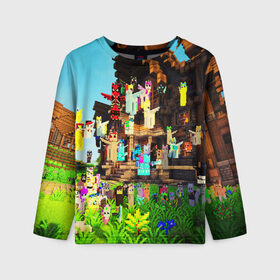 Детский лонгслив 3D с принтом MY LITTLE MINECRAFT в городе Новоалтайск, 100% полиэстер | длинные рукава, круглый вырез горловины, полуприлегающий силуэт
 | craft | creeper | dungeon | dungeons | earth | game | logo | mine | minecraft | mobile | online | дунгеонс | земля | зомбиы | игра | крипер | лого | майкрафт | майнкрафт | мобайл | онлайн | подземелье | подземелья