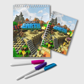 Блокнот с принтом MINECRAFT EARTH в городе Новоалтайск, 100% бумага | 48 листов, плотность листов — 60 г/м2, плотность картонной обложки — 250 г/м2. Листы скреплены удобной пружинной спиралью. Цвет линий — светло-серый
 | craft | creeper | dungeon | dungeons | earth | game | logo | mine | minecraft | mobile | online | дунгеонс | земля | зомбиы | игра | крипер | лого | майкрафт | майнкрафт | мобайл | онлайн | подземелье | подземелья