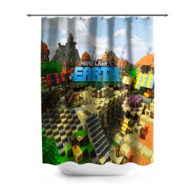 Штора 3D для ванной с принтом MINECRAFT EARTH в городе Новоалтайск, 100% полиэстер | плотность материала — 100 г/м2. Стандартный размер — 146 см х 180 см. По верхнему краю — пластиковые люверсы для креплений. В комплекте 10 пластиковых колец | craft | creeper | dungeon | dungeons | earth | game | logo | mine | minecraft | mobile | online | дунгеонс | земля | зомбиы | игра | крипер | лого | майкрафт | майнкрафт | мобайл | онлайн | подземелье | подземелья