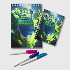 Блокнот с принтом MINECRAFT EARTH в городе Новоалтайск, 100% бумага | 48 листов, плотность листов — 60 г/м2, плотность картонной обложки — 250 г/м2. Листы скреплены удобной пружинной спиралью. Цвет линий — светло-серый
 | craft | creeper | dungeon | dungeons | earth | game | logo | mine | minecraft | mobile | online | дунгеонс | земля | зомбиы | игра | крипер | лого | майкрафт | майнкрафт | мобайл | онлайн | подземелье | подземелья