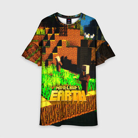 Детское платье 3D с принтом MINECRAFT EARTH в городе Новоалтайск, 100% полиэстер | прямой силуэт, чуть расширенный к низу. Круглая горловина, на рукавах — воланы | craft | creeper | dungeon | dungeons | earth | game | logo | mine | minecraft | mobile | online | дунгеонс | земля | зомбиы | игра | крипер | лого | майкрафт | майнкрафт | мобайл | онлайн | подземелье | подземелья