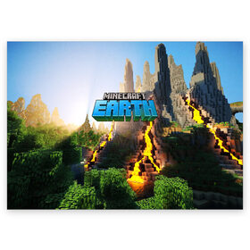 Поздравительная открытка с принтом MINECRAFT в городе Новоалтайск, 100% бумага | плотность бумаги 280 г/м2, матовая, на обратной стороне линовка и место для марки
 | Тематика изображения на принте: craft | creeper | dungeon | dungeons | earth | game | logo | mine | minecraft | mobile | online | дунгеонс | земля | зомбиы | игра | крипер | лого | майкрафт | майнкрафт | мобайл | онлайн | подземелье | подземелья