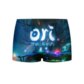 Мужские трусы 3D с принтом Ori and the Blind Forest в городе Новоалтайск, 50% хлопок, 50% полиэстер | классическая посадка, на поясе мягкая тканевая резинка | Тематика изображения на принте: blind forest | ori | sein | белка | гумо | кошка | куро | лиса | нару | непроглядный лес | ори | платформер | птенец | сейн | сова