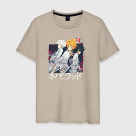 Мужская футболка хлопок с принтом Yakusoku no Neverland в городе Новоалтайск, 100% хлопок | прямой крой, круглый вырез горловины, длина до линии бедер, слегка спущенное плечо. | Тематика изображения на принте: manga | the promised neverland | аниме | манга | обещанный неверленд