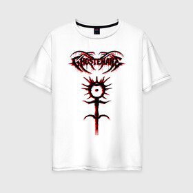 Женская футболка хлопок Oversize с принтом GHOSTEMANE RED SHADOW в городе Новоалтайск, 100% хлопок | свободный крой, круглый ворот, спущенный рукав, длина до линии бедер
 | ghost | ghostemane | ill biz | man | mercury | mystic | new school | noise | rap rock | trap | young crowley | гостмейн | мистика | привидение | реп рок. | рок | рэп | рэпер | эрик уитни