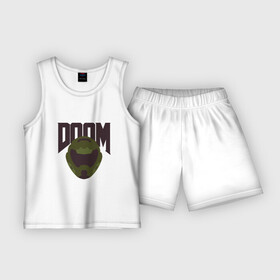 Детская пижама с шортами хлопок с принтом DOOM в городе Новоалтайск,  |  | Тематика изображения на принте: doom | doom eternal | game | minimalism | игры | минимализм