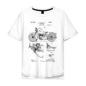 Мужская футболка хлопок Oversize с принтом Patent Harley в городе Новоалтайск, 100% хлопок | свободный крой, круглый ворот, “спинка” длиннее передней части | harley | patent | байк | байкер | идея | история | механика | мото | мотоцикл | патент | разработка | харлей | чертеж | чертежи