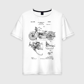 Женская футболка хлопок Oversize с принтом Patent Harley в городе Новоалтайск, 100% хлопок | свободный крой, круглый ворот, спущенный рукав, длина до линии бедер
 | harley | patent | байк | байкер | идея | история | механика | мото | мотоцикл | патент | разработка | харлей | чертеж | чертежи