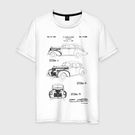 Мужская футболка хлопок с принтом Patent - Automobile в городе Новоалтайск, 100% хлопок | прямой крой, круглый вырез горловины, длина до линии бедер, слегка спущенное плечо. | Тематика изображения на принте: car | patent | авто | автомобиль | идея | история | машина | механика | патент | разработка | чертеж | чертежи