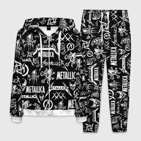 Мужской костюм 3D с принтом METALLICA LOGOBOMBING в городе Новоалтайск, 100% полиэстер | Манжеты и пояс оформлены тканевой резинкой, двухслойный капюшон со шнурком для регулировки, карманы спереди | matters metallica | metallica | metallica else | metallica nothing | metallicas metallica | nothing else | металлика | металлика.