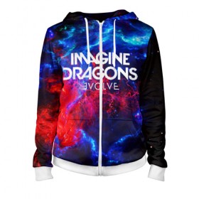 Женская толстовка 3D на молнии с принтом IMAGINE DRAGONS в городе Новоалтайск, 100% полиэстер | длина до линии бедра, манжеты и пояс оформлены мягкой тканевой резинкой, двухслойный капюшон со шнурком для регулировки, спереди молния, по бокам два кармана | evolve | id | imagine dragons | драконы | ид