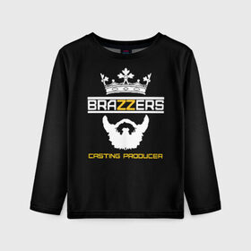 Детский лонгслив 3D с принтом Brazzers Casting-producer в городе Новоалтайск, 100% полиэстер | длинные рукава, круглый вырез горловины, полуприлегающий силуэт
 | adults | beard | brazzers | casting | crown | inscription | king | logo | movies | mustache | producer | studio | борода | кастинг | король | корона | логотип | надпись | продюсер | студия | усы | фильмы | царь