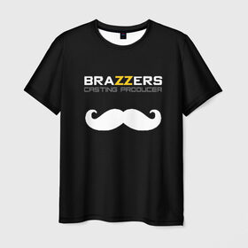 Мужская футболка 3D с принтом Brazzers Casting-producer в городе Новоалтайск, 100% полиэфир | прямой крой, круглый вырез горловины, длина до линии бедер | adults | brazzers | casting | inscription | logo | movies | mustache | producer | studio | кастинг | логотип | надпись | продюсер | студия | усы | фильмы