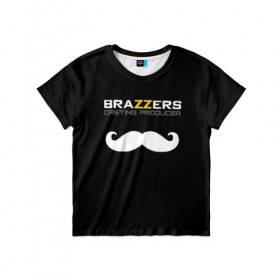 Детская футболка 3D с принтом Brazzers Casting-producer в городе Новоалтайск, 100% гипоаллергенный полиэфир | прямой крой, круглый вырез горловины, длина до линии бедер, чуть спущенное плечо, ткань немного тянется | adults | brazzers | casting | inscription | logo | movies | mustache | producer | studio | кастинг | логотип | надпись | продюсер | студия | усы | фильмы