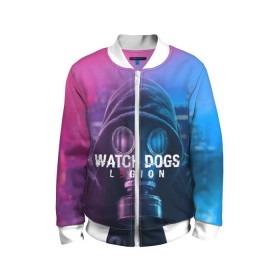 Детский бомбер 3D с принтом WATCH DOGS LEGION в городе Новоалтайск, 100% полиэстер | застегивается на молнию, по бокам два кармана без застежек, мягкие манжеты, по низу бомбера и на воротнике — эластичная резинка | Тематика изображения на принте: ded sec | fox | hacker | legion | watch dogs | watch dogs 2 | watch dogs legion | легион | хакер