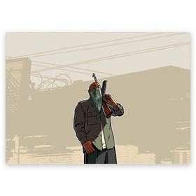 Поздравительная открытка с принтом GTA San Andreas - GSF #1 в городе Новоалтайск, 100% бумага | плотность бумаги 280 г/м2, матовая, на обратной стороне линовка и место для марки
 | carl johnson | grand theft auto | grand theft auto san andreas | gta | los santos | rockstar games | sa | san andreas | гта | гта са | сан андреас