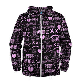 Мужская ветровка 3D с принтом LIL PEEP LOGOBOMBING в городе Новоалтайск, 100% полиэстер | подол и капюшон оформлены резинкой с фиксаторами, два кармана без застежек по бокам, один потайной карман на груди | Тематика изображения на принте: awful things | hell boy | lil peep | lil prince | клауд | клауд рэп | лил пип | пееп. | пост эмо | реп | репер | рэп | рэпер | трэп | хип хоп | эмо трэп