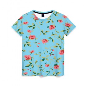 Женская футболка 3D с принтом Розочки в городе Новоалтайск, 100% полиэфир ( синтетическое хлопкоподобное полотно) | прямой крой, круглый вырез горловины, длина до линии бедер | природа | розочки | цветочки | цветы